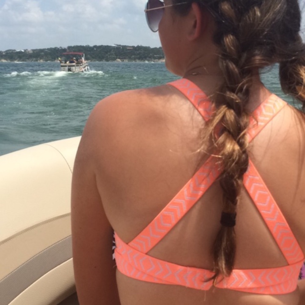 high neck patterned bikini